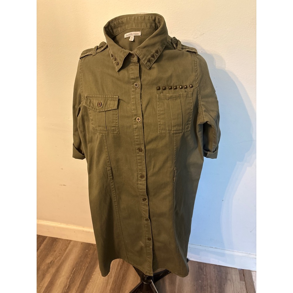 Charlotte Russe Olive Green Military Shirt Dress Studded Utility Mini Dress M